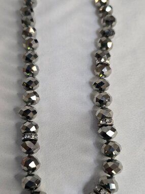 Shiny Silver Tone Beaded Necklace with Rhinestone Spacer Beads